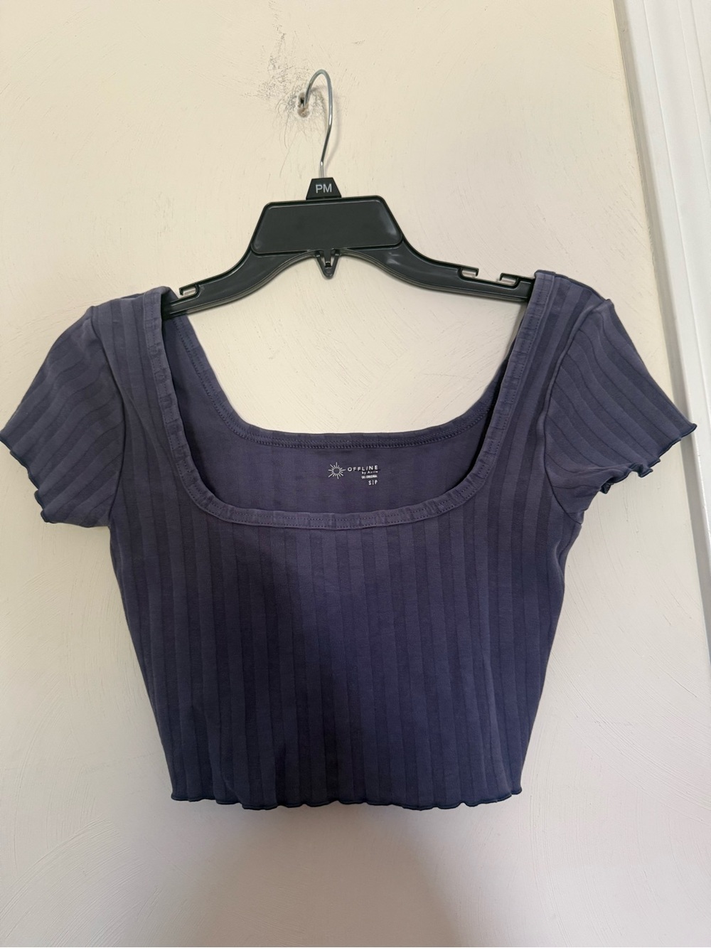 Offline by Aerie Navy Ribbed with Square-Neck Crop Top